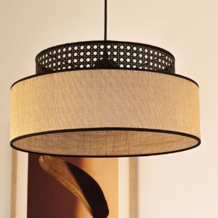 Hängeleuchte BOHO 1xE27/60W/230V d 40 cm schwarz/Rattan