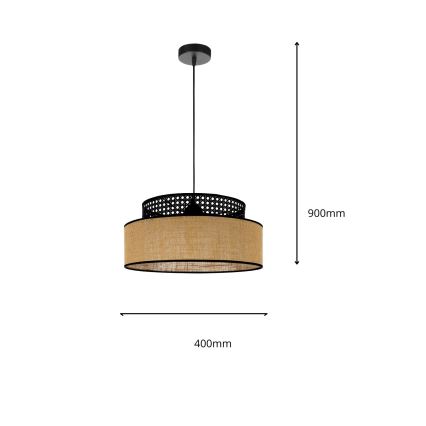 Hängeleuchte BOHO 1xE27/60W/230V d 40 cm schwarz/Rattan