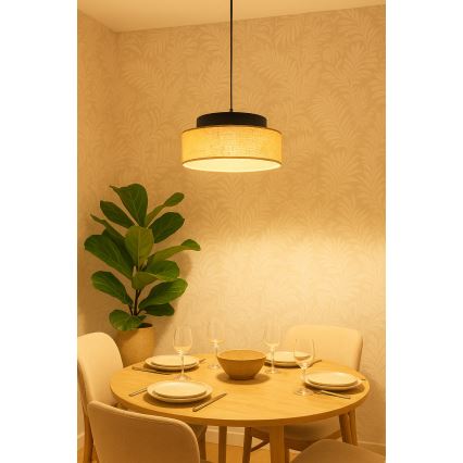 Hängeleuchte BOHO 1xE27/60W/230V schwarz/beige