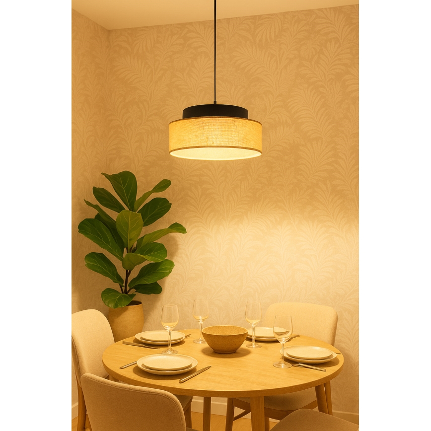 Hängeleuchte BOHO 1xE27/60W/230V schwarz/beige