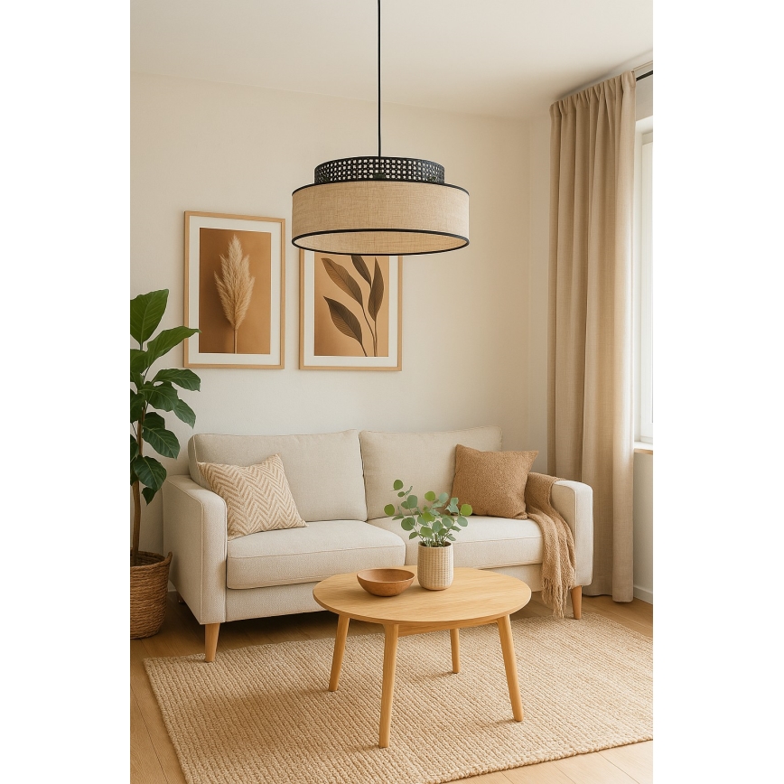 Hängeleuchte BOHO 1xE27/60W/230V schwarz/Rattan