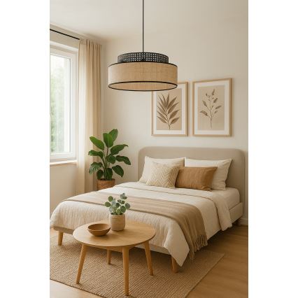 Hängeleuchte BOHO 1xE27/60W/230V schwarz/Rattan