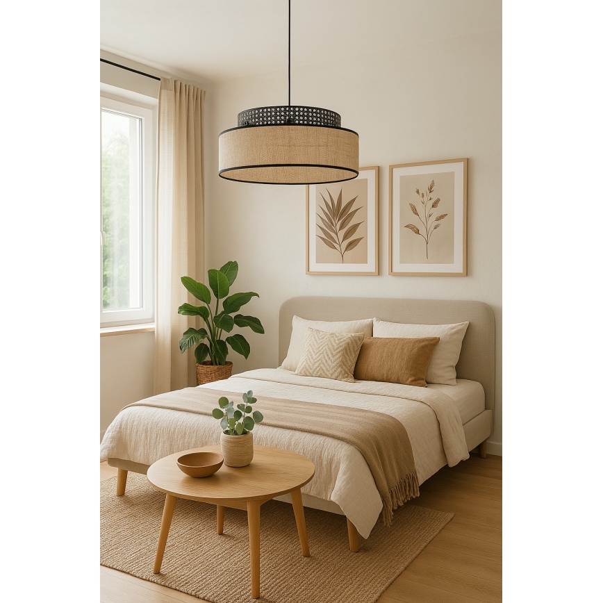 Hängeleuchte BOHO 1xE27/60W/230V schwarz/Rattan