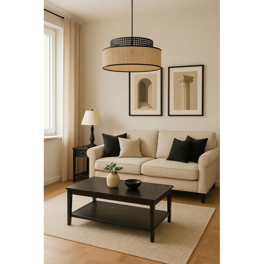 Hängeleuchte BOHO 1xE27/60W/230V schwarz/Rattan