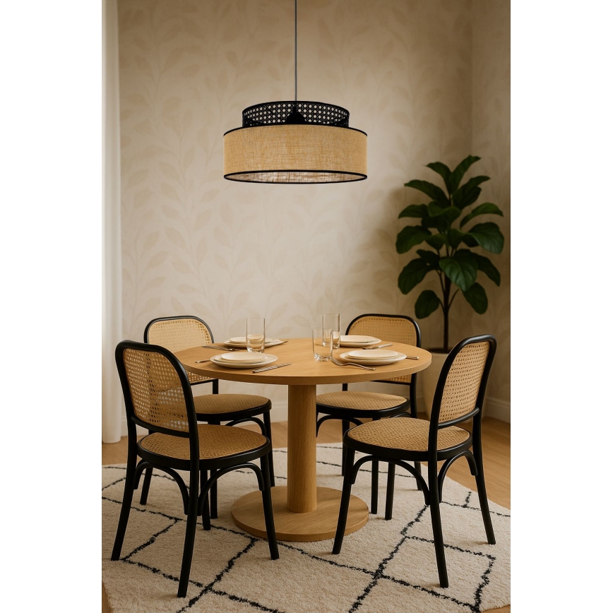 Hängeleuchte BOHO 1xE27/60W/230V schwarz/Rattan