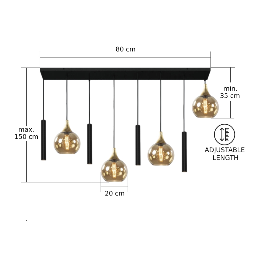 Hängeleuchte CALYPSO 4xGU10/60W/230V + 4xE27/60W schwarz/golden