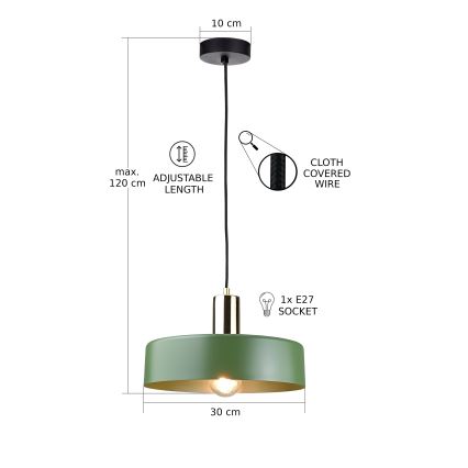 Hängeleuchte HAKI 1xE27/60W/230V grün/schwarz/glänzendes Chrom