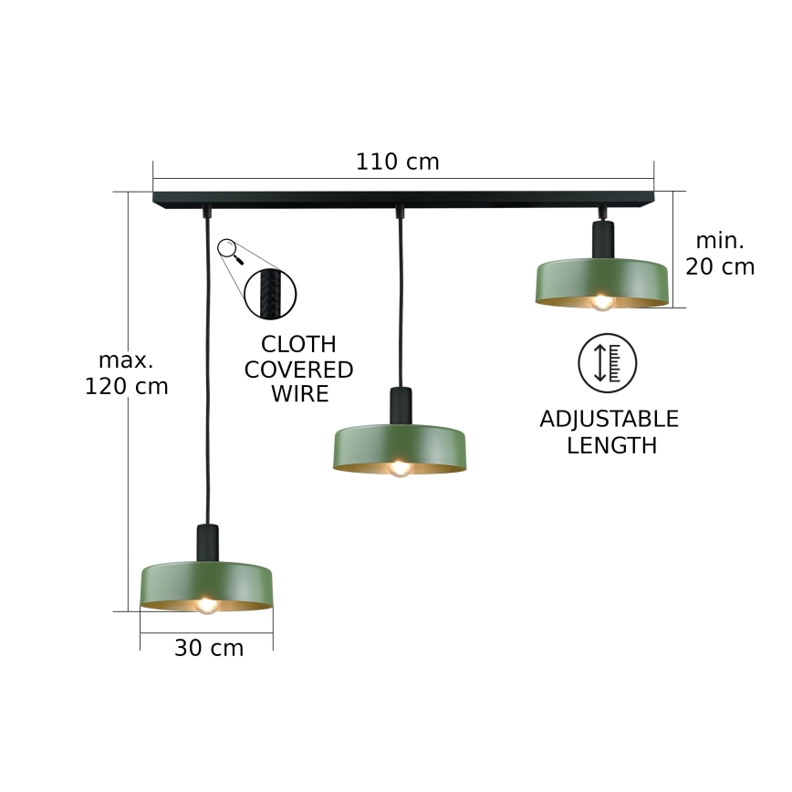 Hängeleuchte HAKI 3xE27/60W/230V grün/schwarz