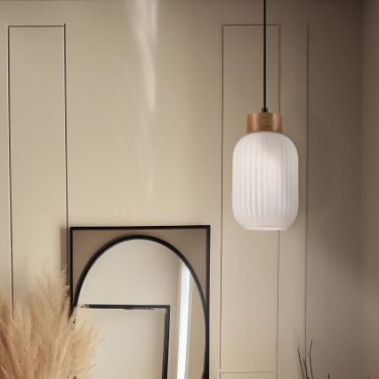 Hängeleuchte HARMONY 1xE27/15W/230V d 14 cm weiß/Eiche