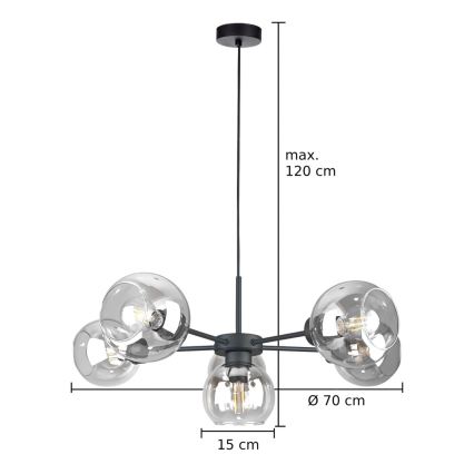Hängeleuchte KALIOPE 6xE27/60W/230V schwarz/klar
