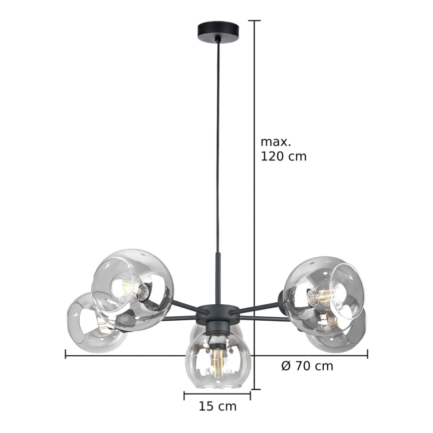 Hängeleuchte KALIOPE 6xE27/60W/230V schwarz/klar