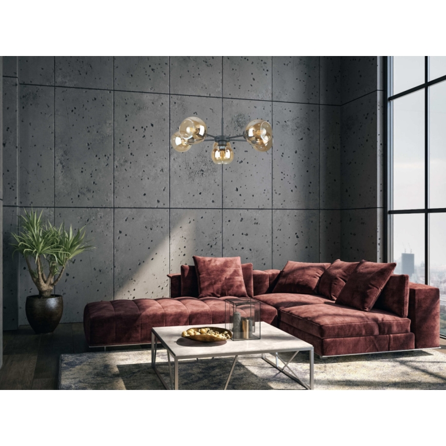 Hängeleuchte KALIOPE 6xE27/60W/230V schwarz/rauchig beige