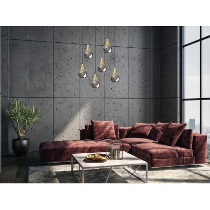 Hängeleuchte LACRIMA SMOKY 6xE27/60W/230V schwarz/golden/rauchig schwarz