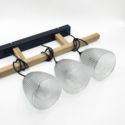 Hängeleuchte LEANDRA an Kabel, 3xE27/15W/230V, Eiche/Schwarz