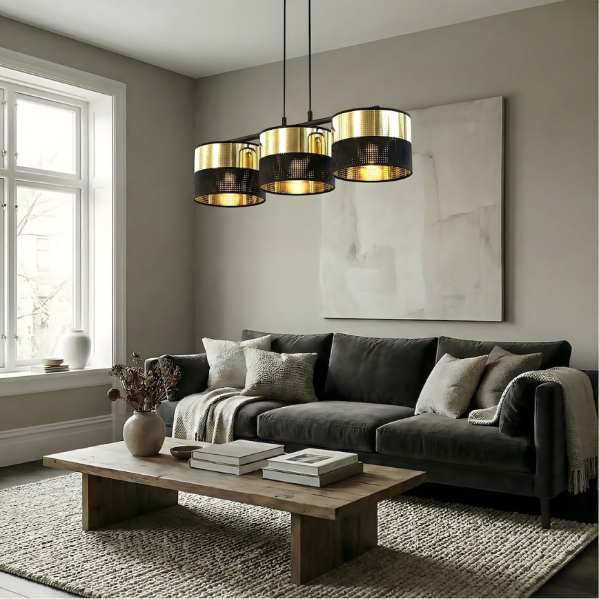 Hängeleuchte LUX an Kabel 3xE27/15W/230V schwarz/gold