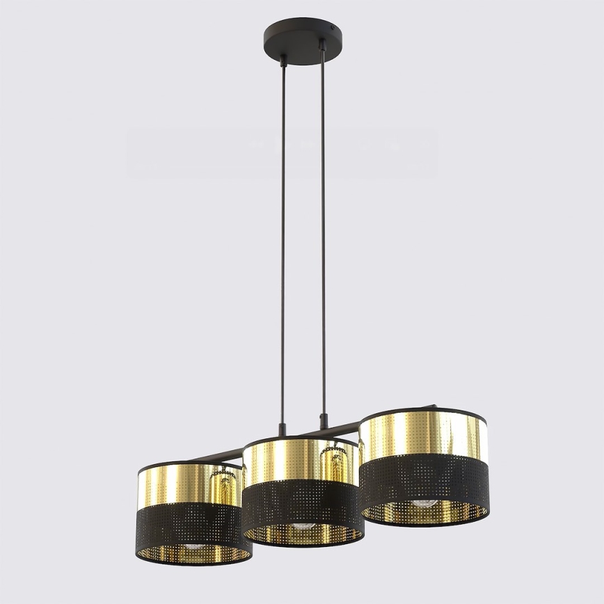 Hängeleuchte LUX an Kabel 3xE27/15W/230V schwarz/gold