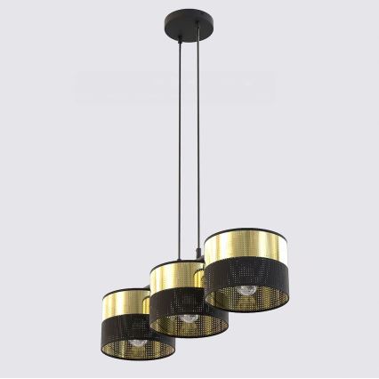 Hängeleuchte LUX an Kabel 3xE27/15W/230V schwarz/gold