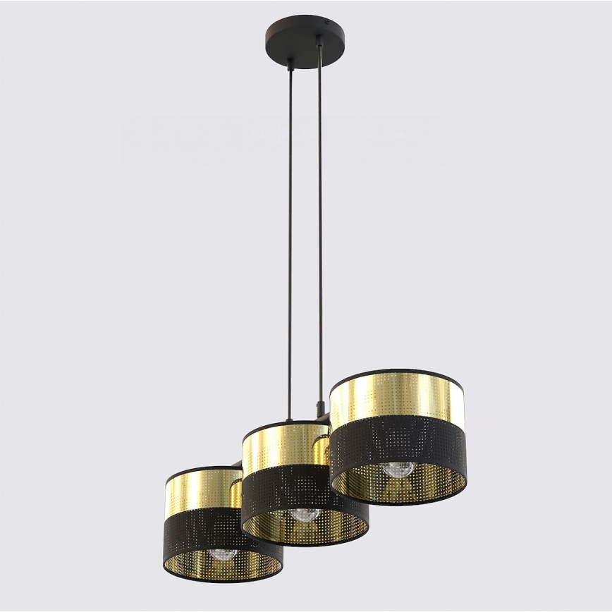 Hängeleuchte LUX an Kabel 3xE27/15W/230V schwarz/gold