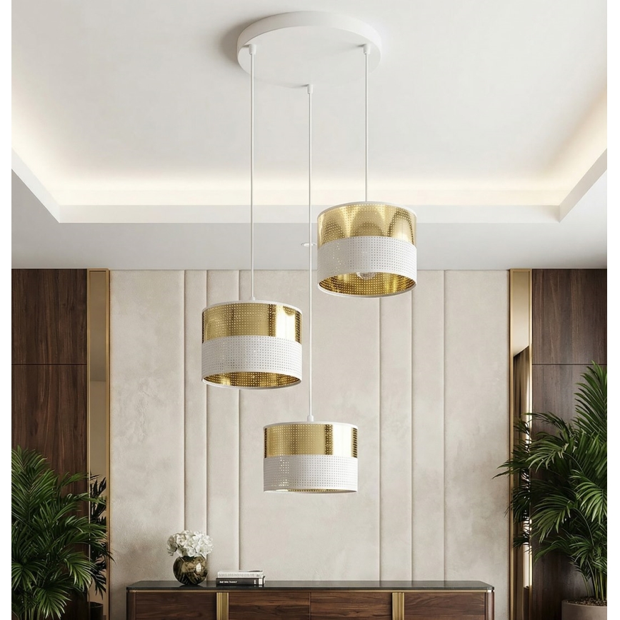 Hängeleuchte LUX an Kabel 3xE27/15W/230V weiß/gold