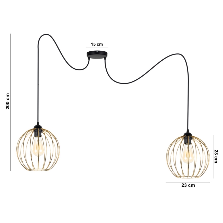 Hängeleuchte MATT 2xE27/60W/230V Spinne schwarz/golden