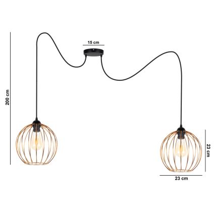 Hängeleuchte MATT 2xE27/60W/230V Spinne schwarz/kupfern