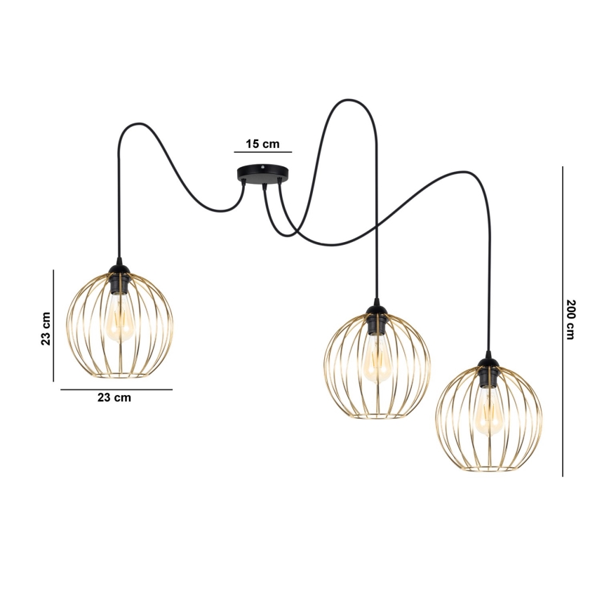 Hängeleuchte MATT 3xE27/60W/230V Spinne schwarz/golden