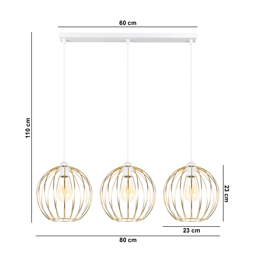 Hängeleuchte MATT 3xE27/60W/230V weiß/gold