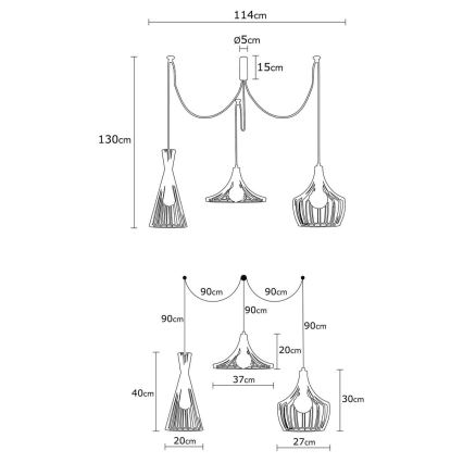 Hängeleuchte MEZOPOTAMYA 3xE27/40W/230V Spinne
