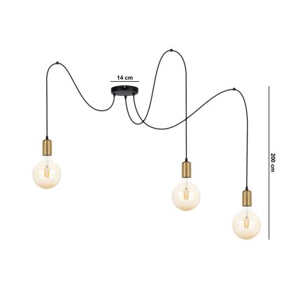 Hängeleuchte MIROS 3xE27/60W/230V Spinne schwarz/golden