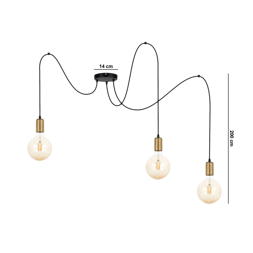 Hängeleuchte MIROS 3xE27/60W/230V Spinne schwarz/golden