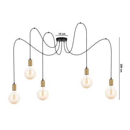 Hängeleuchte MIROS 5xE27/60W/230V Spinne schwarz/golden