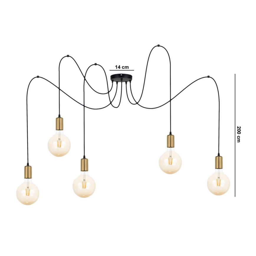Hängeleuchte MIROS 5xE27/60W/230V Spinne schwarz/golden