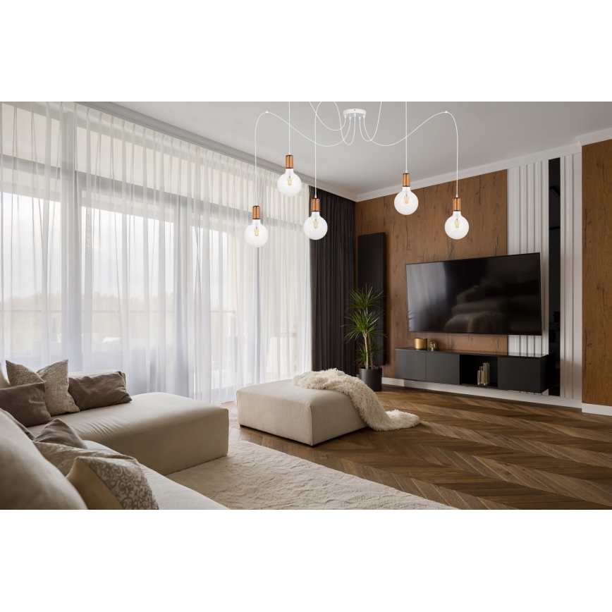 Hängeleuchte MIROS 5xE27/60W/230V Spinne weiß/kupfern