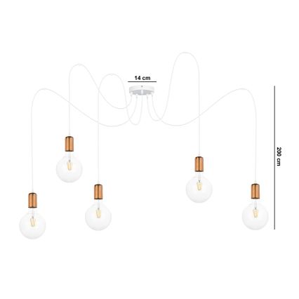 Hängeleuchte MIROS 5xE27/60W/230V Spinne weiß/kupfern