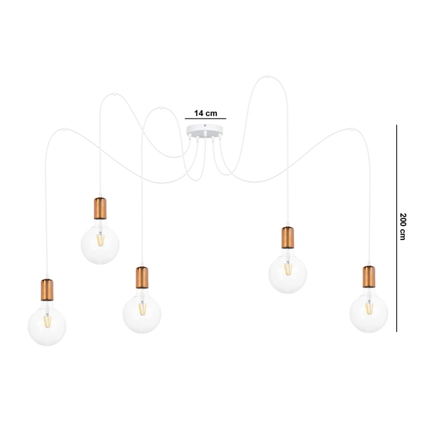 Hängeleuchte MIROS 5xE27/60W/230V Spinne weiß/kupfern