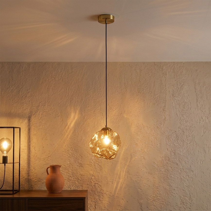 Hängeleuchte mit Kabel CRISTAL 1xE14/15W/230V Messing/rauchiges Beige