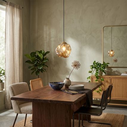 Hängeleuchte mit Kabel CRISTAL 1xE14/15W/230V Messing/rauchiges Beige