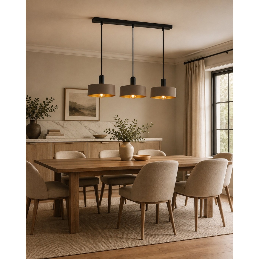 Hängeleuchte mit Kabel HAKI 3xE27/60W/230V braun/schwarz