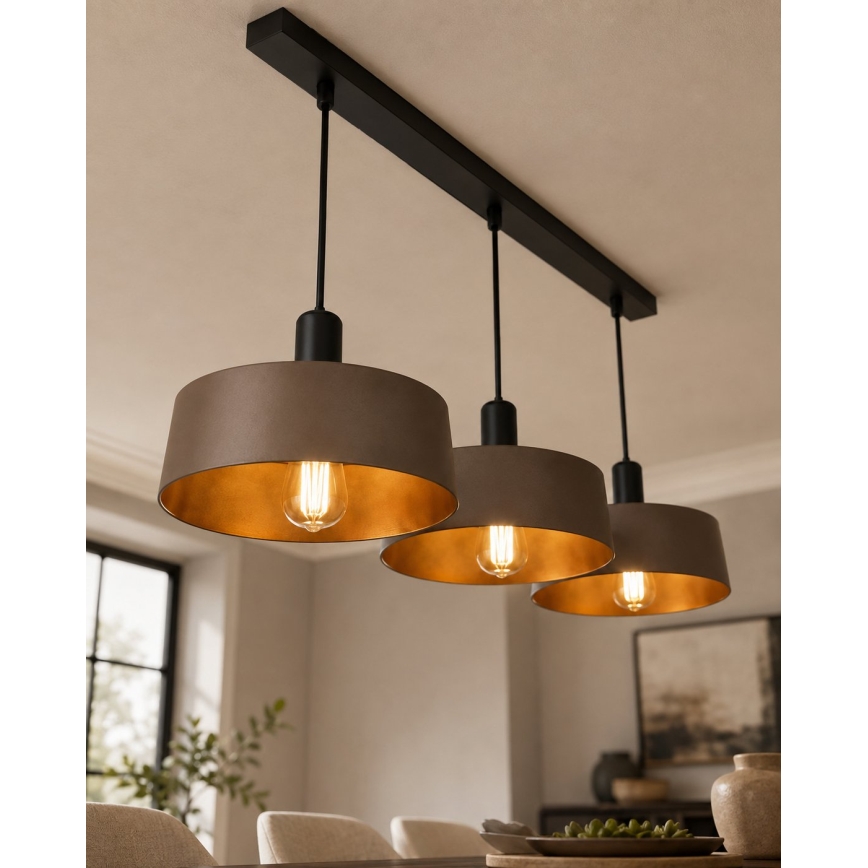Hängeleuchte mit Kabel HAKI 3xE27/60W/230V braun/schwarz