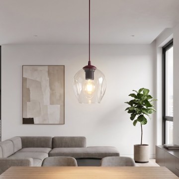 Hängeleuchte mit Kabel ISTAR 1xE27/15W/230V Ø 14 cm rot/klar
