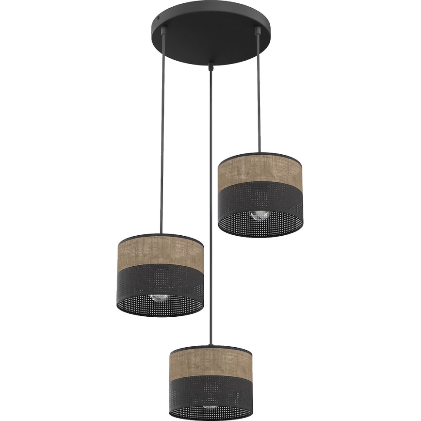 Hängeleuchte mit Kabel KARBON 3xE27/15W/230V schwarz/braun
