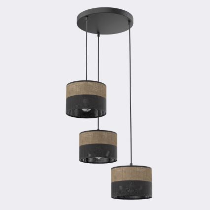 Hängeleuchte mit Kabel KARBON 3xE27/15W/230V schwarz/braun