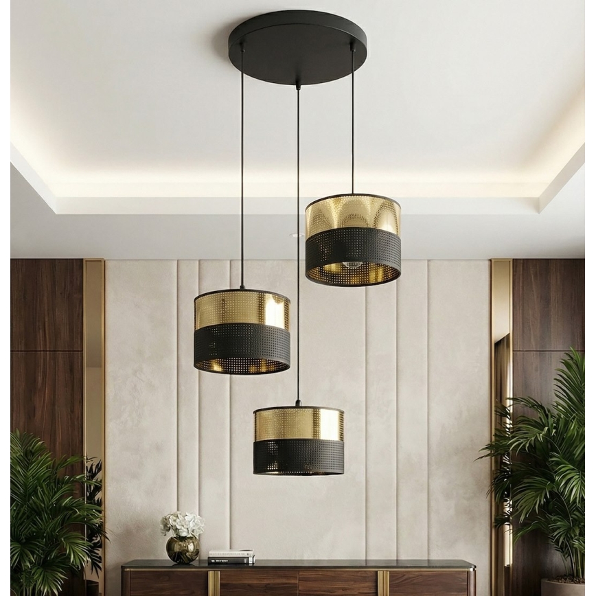 Hängeleuchte mit Kabel LUX 3xE27/15W/230V schwarz/gold