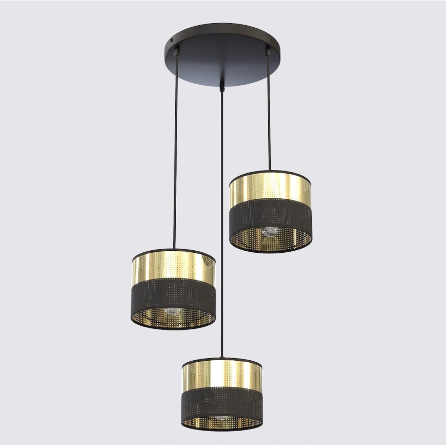 Hängeleuchte mit Kabel LUX 3xE27/15W/230V schwarz/gold