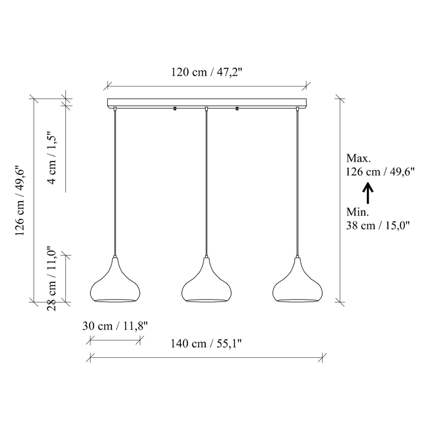 Hängeleuchte mit Kabel MUBA 3xE27/40W/230V, kupferfarben