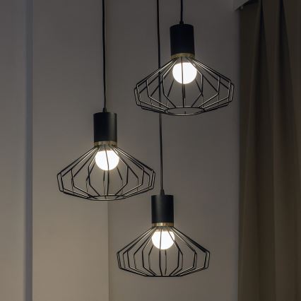 Hängeleuchte mit Kabel SOLANO 3xE27/15W/230V schwarz/gold