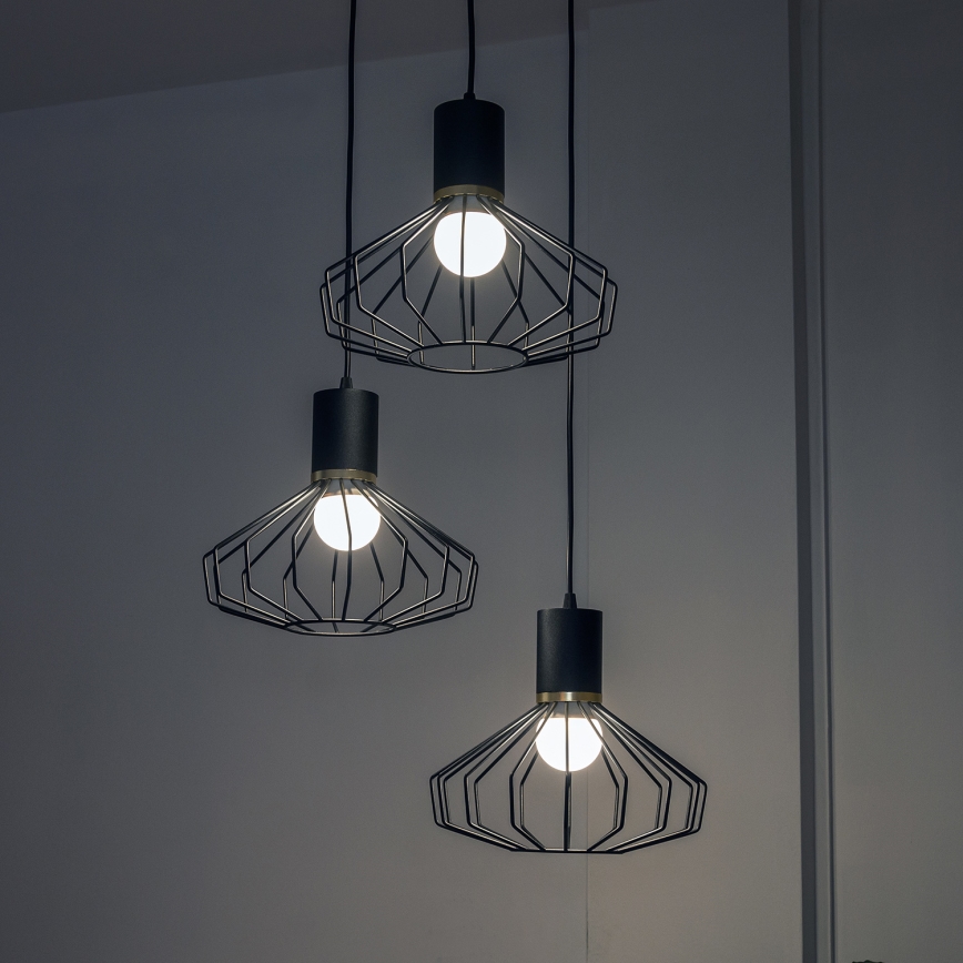 Hängeleuchte mit Kabel SOLANO 3xE27/15W/230V schwarz/gold