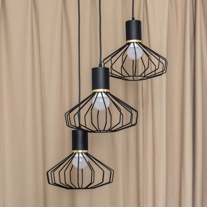 Hängeleuchte mit Kabel SOLANO 3xE27/15W/230V schwarz/gold