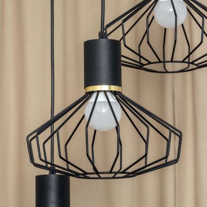 Hängeleuchte mit Kabel SOLANO 3xE27/15W/230V schwarz/gold