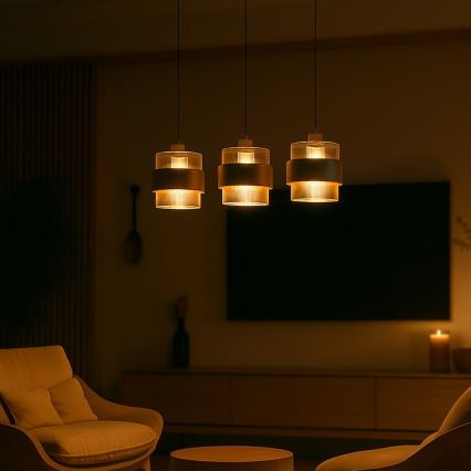 Hängeleuchte mit Kabel VALENTINO 3xE27/15W/230V beige/klar